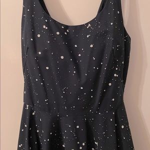 Paint-Spatter Black A-Line Dress with Pockets